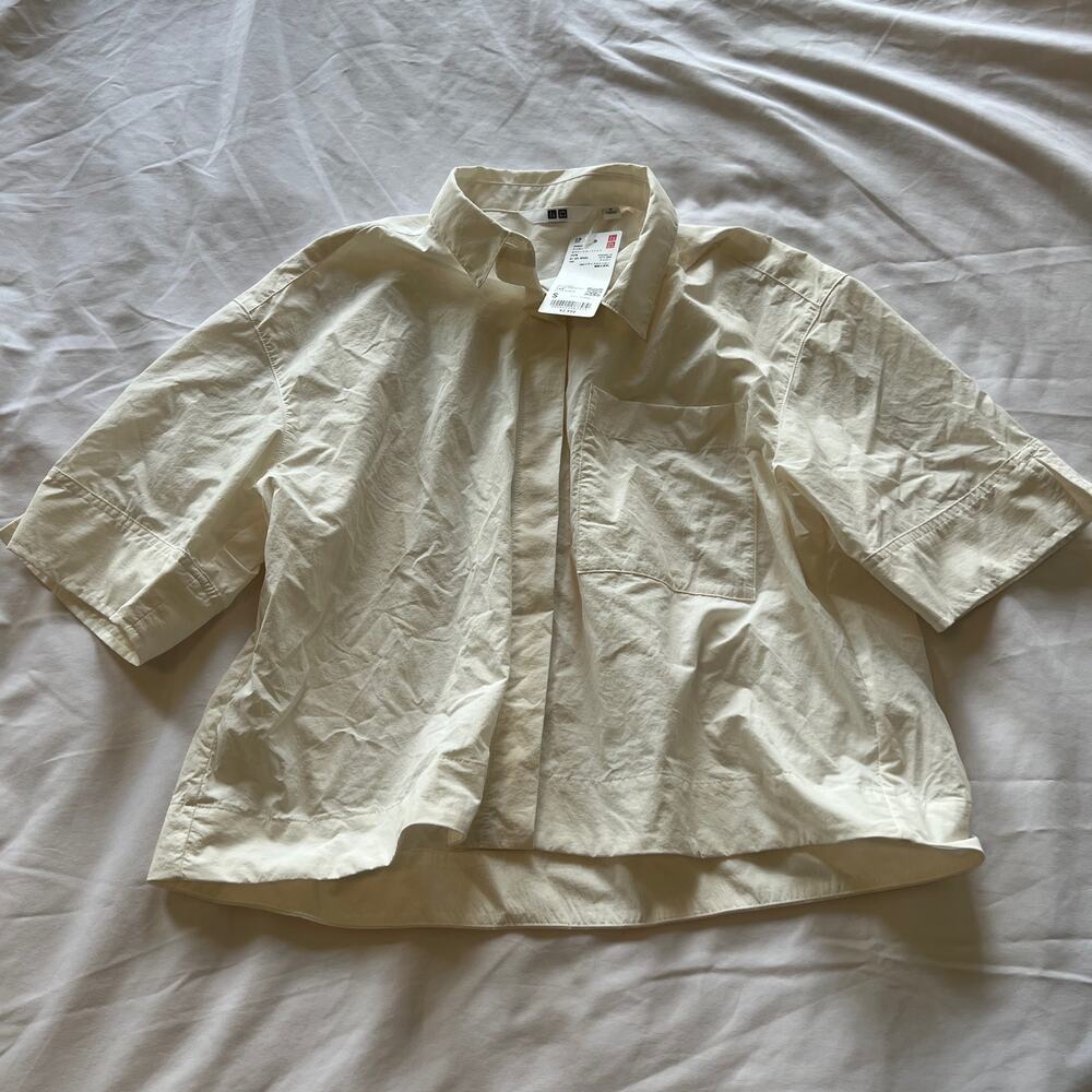 NWT Uniqlo cotton short boxy white top S Made in Japan